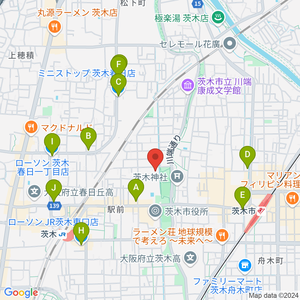 茨木市市民総合センター クリエイトセンター周辺のコンビニエンスストア一覧地図