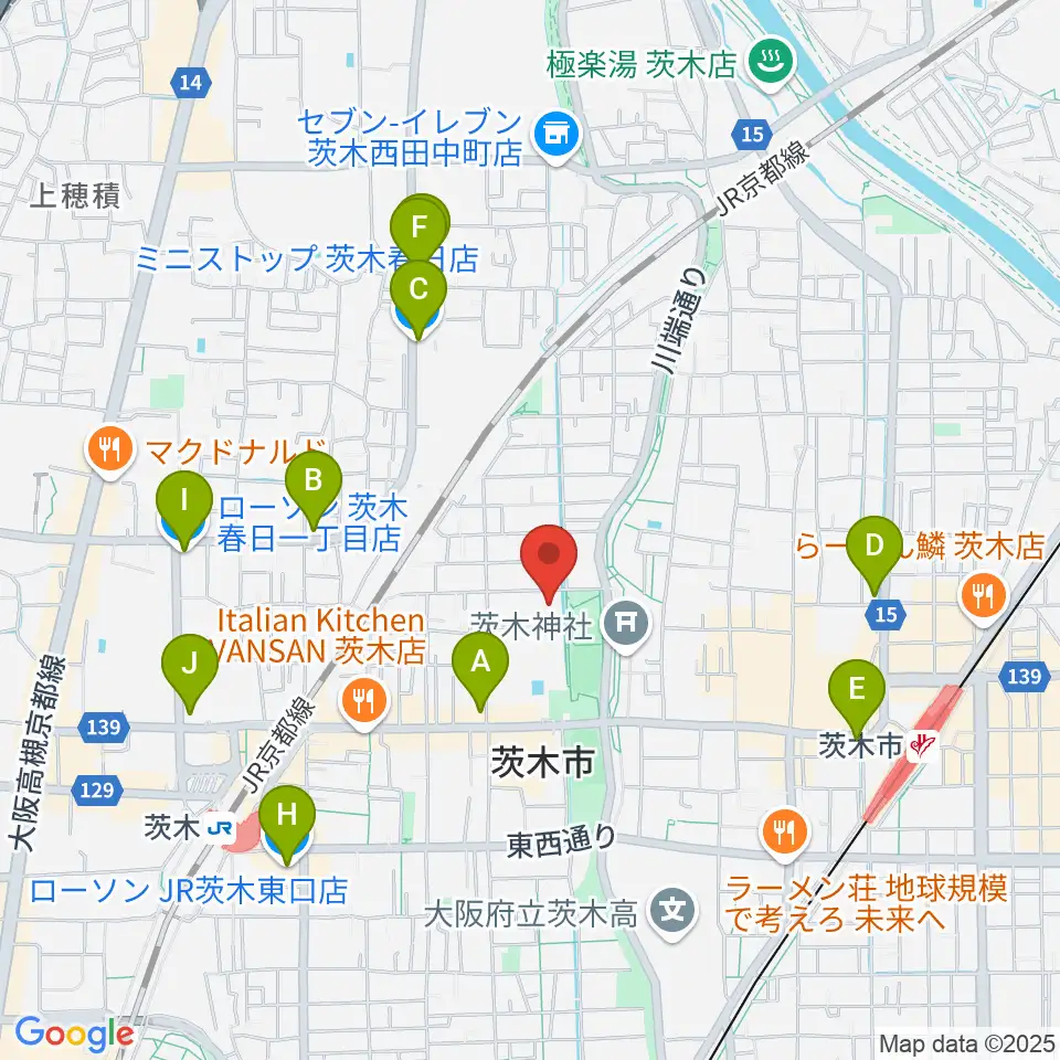 茨木市市民総合センター クリエイトセンター周辺のコンビニエンスストア一覧地図