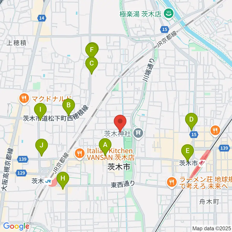茨木市市民総合センター クリエイトセンター周辺のコンビニエンスストア一覧地図