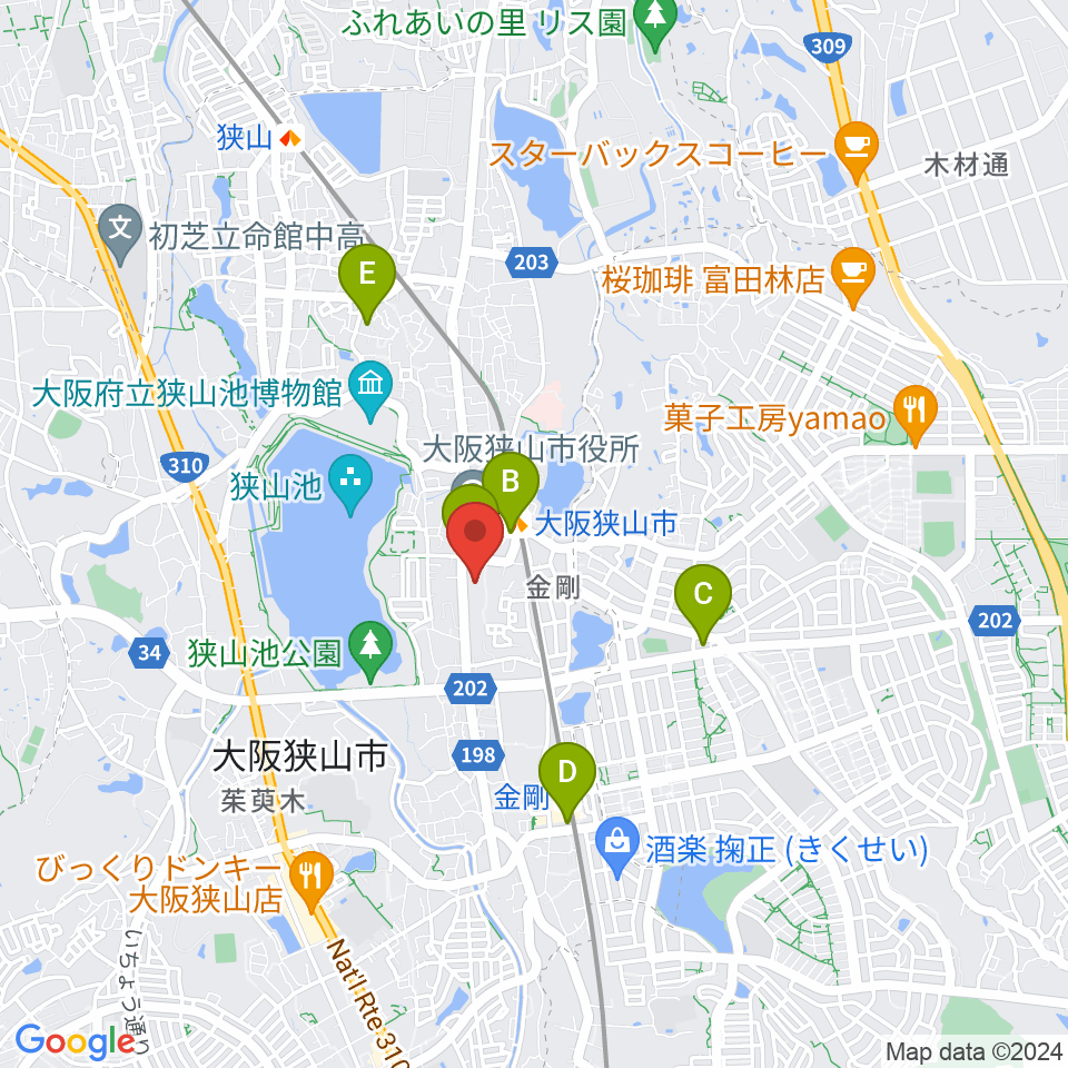 大阪狭山市文化会館 SAYAKAホール周辺のコンビニエンスストア一覧地図
