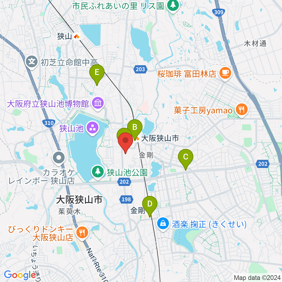 大阪狭山市文化会館 SAYAKAホール周辺のコンビニエンスストア一覧地図