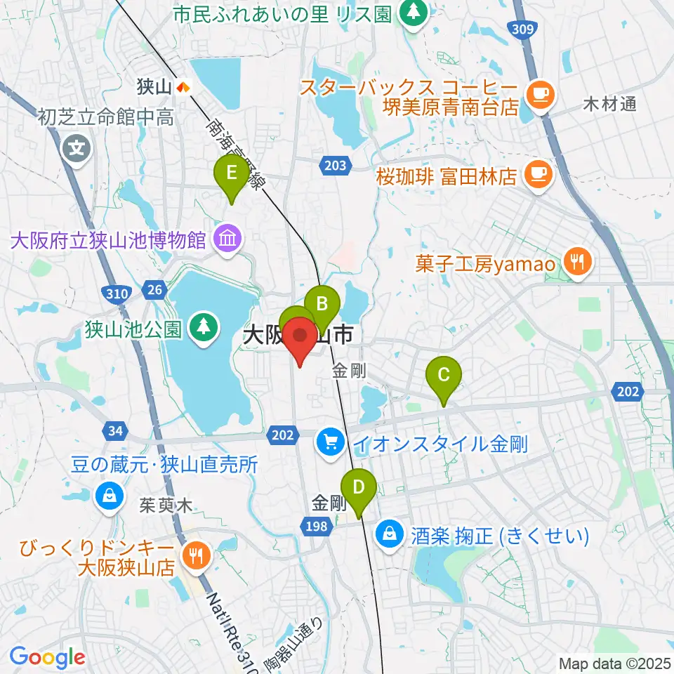 大阪狭山市文化会館 SAYAKAホール周辺のコンビニエンスストア一覧地図