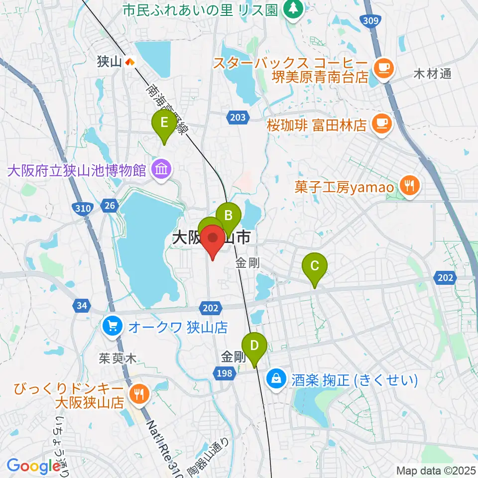 大阪狭山市文化会館 SAYAKAホール周辺のコンビニエンスストア一覧地図
