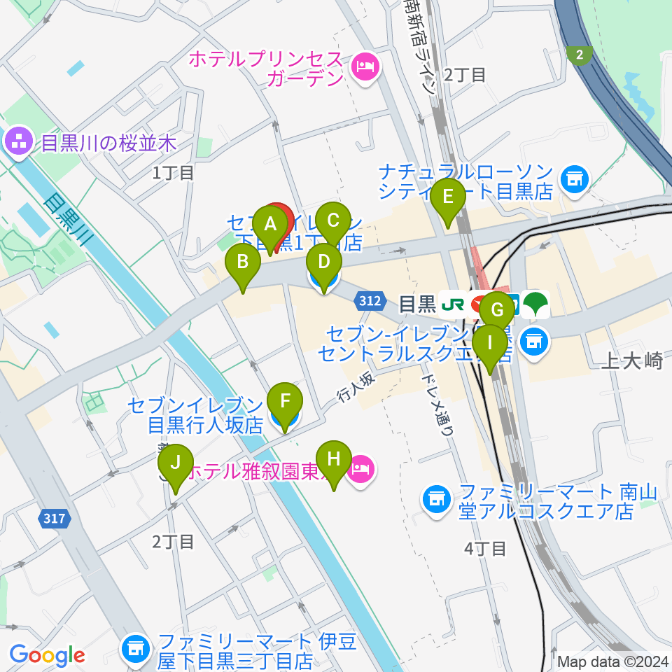 目黒リトルテキサス周辺のコンビニエンスストア一覧地図