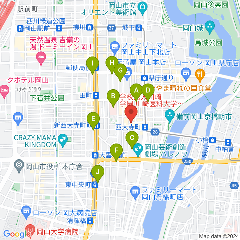 岡山Bird周辺のコンビニエンスストア一覧地図