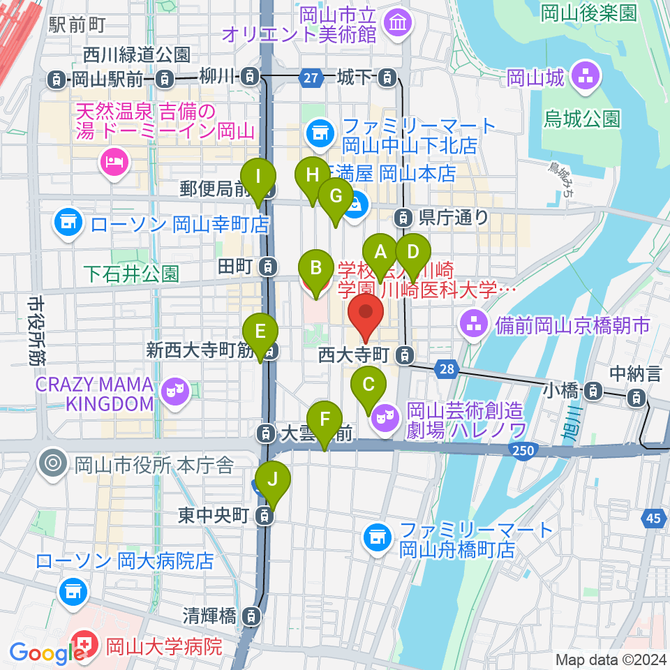 岡山Bird周辺のコンビニエンスストア一覧地図