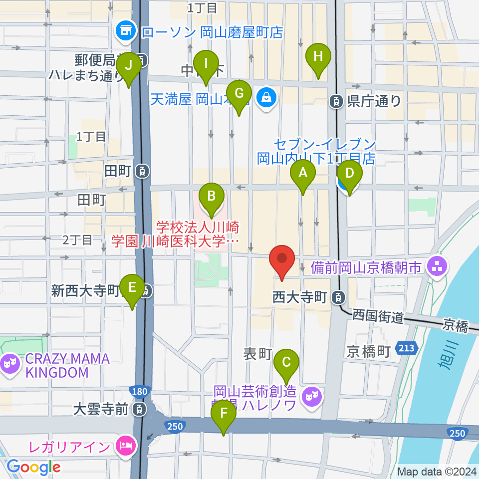 岡山Bird周辺のコンビニエンスストア一覧地図