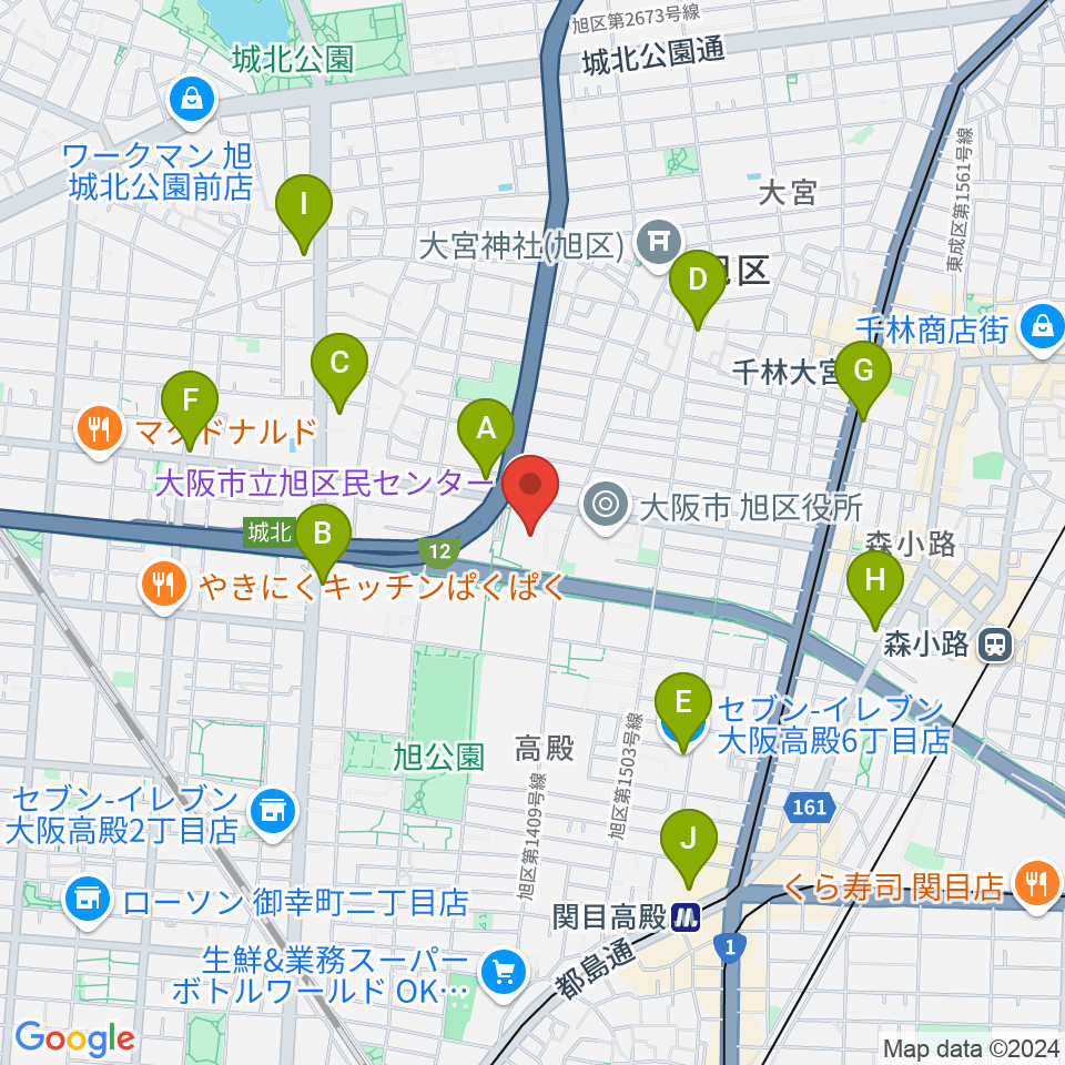 大阪市立旭区民センター周辺のコンビニエンスストア一覧地図