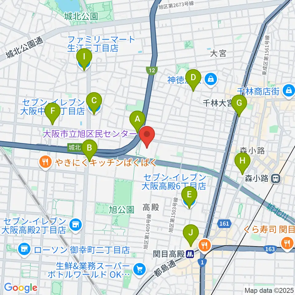 大阪市立旭区民センター周辺のコンビニエンスストア一覧地図
