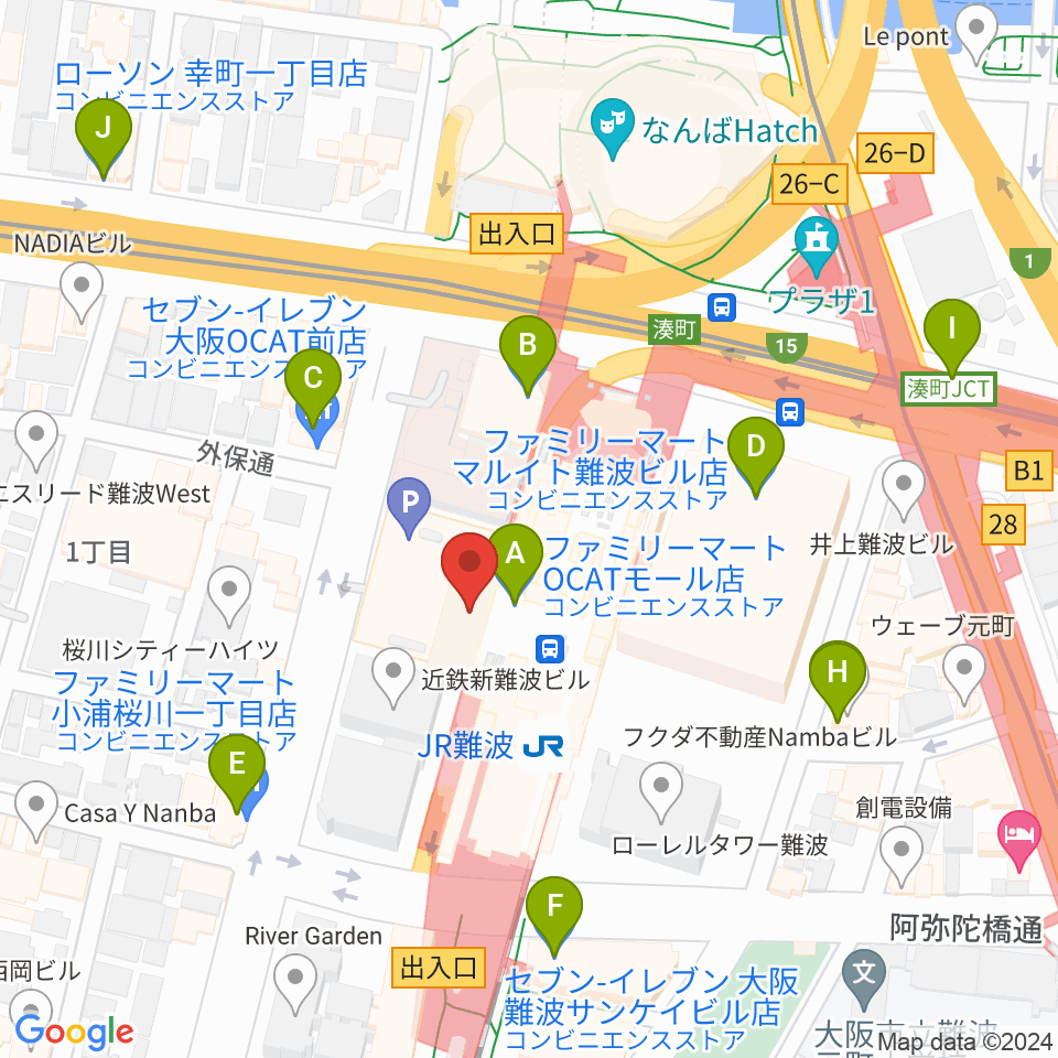 難波市民学習センター周辺のコンビニエンスストア一覧地図