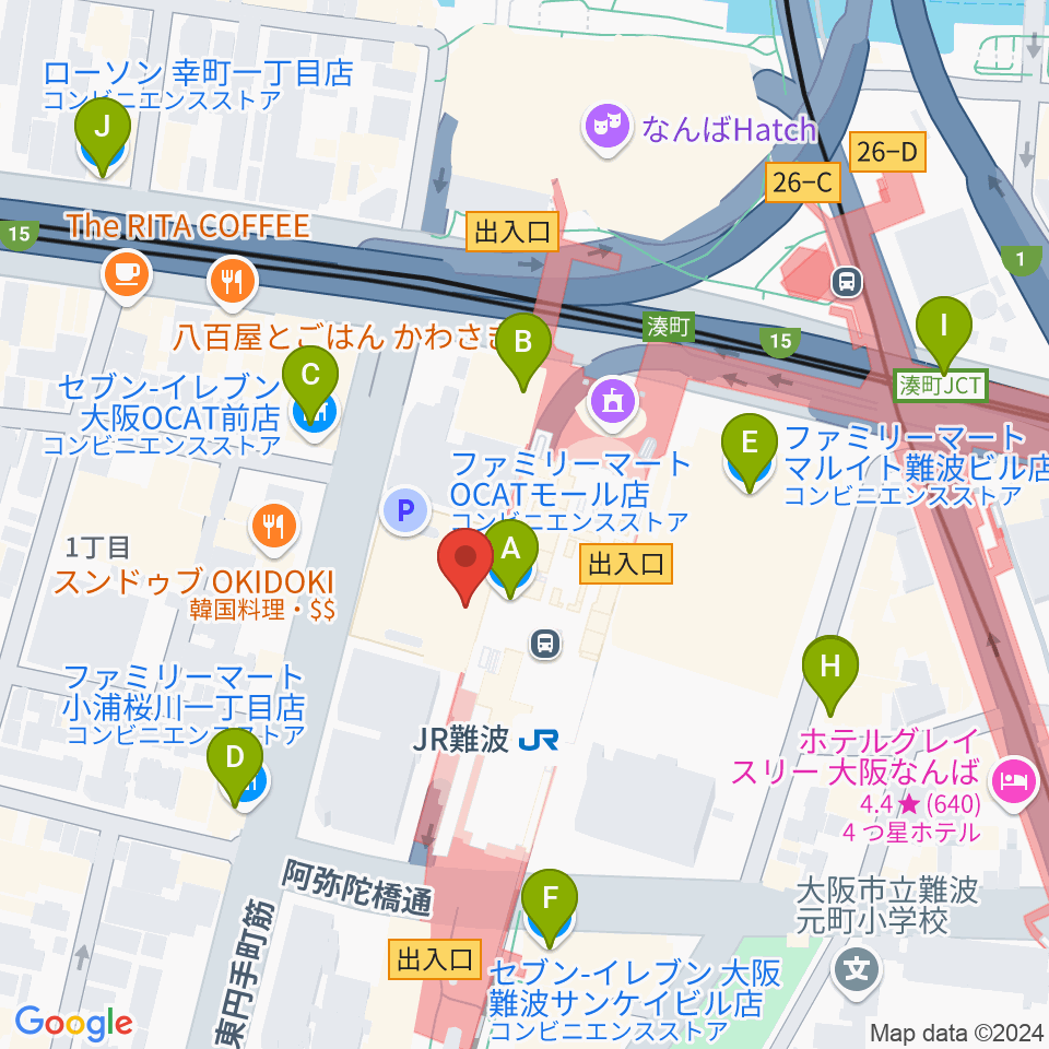 難波市民学習センター周辺のコンビニエンスストア一覧地図