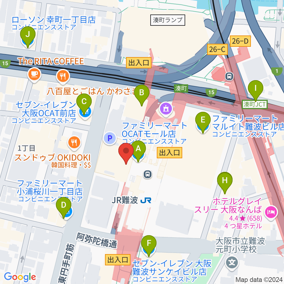 難波市民学習センター周辺のコンビニエンスストア一覧地図