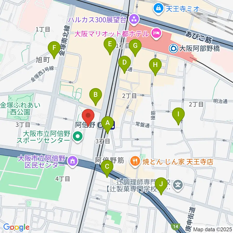 阿倍野市民学習センター周辺のコンビニエンスストア一覧地図