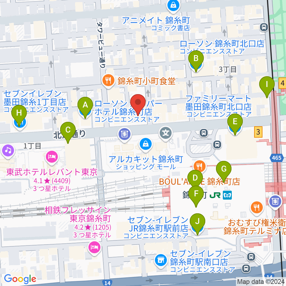 錦糸町アーリーバード周辺のコンビニエンスストア一覧地図