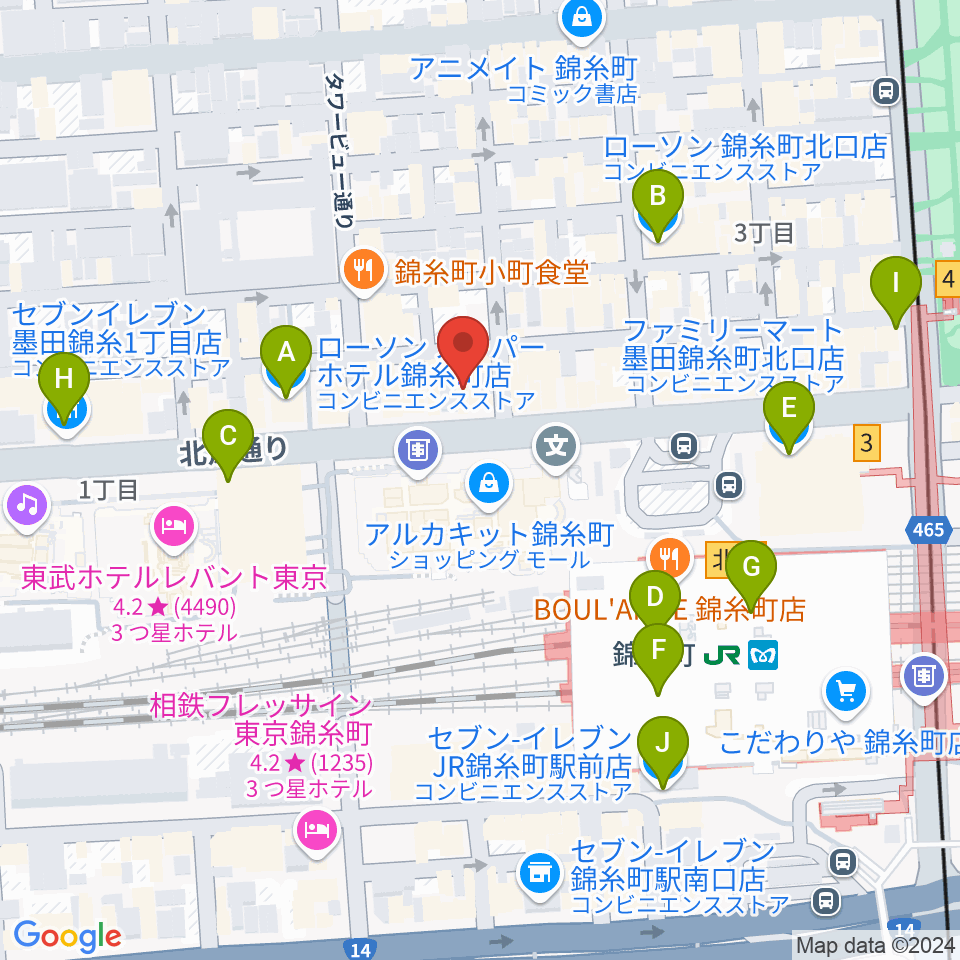 錦糸町アーリーバード周辺のコンビニエンスストア一覧地図