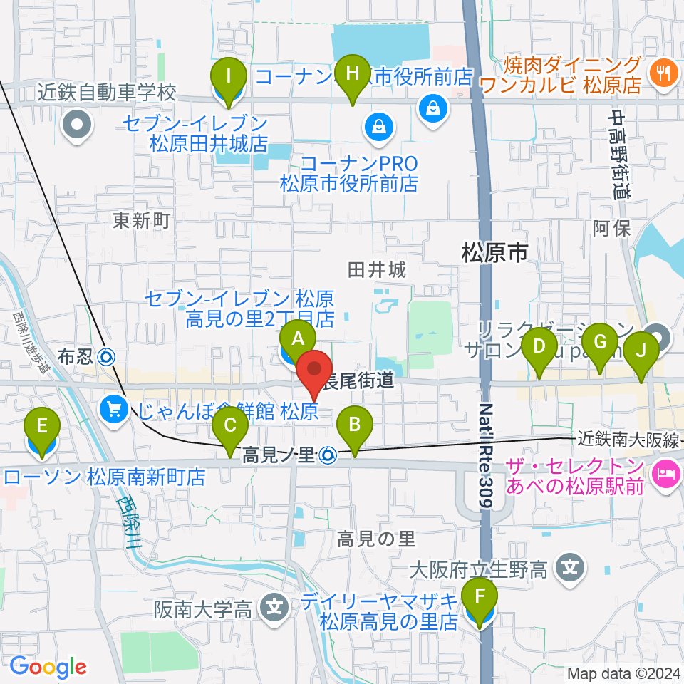 キーススタジオ周辺のコンビニエンスストア一覧地図