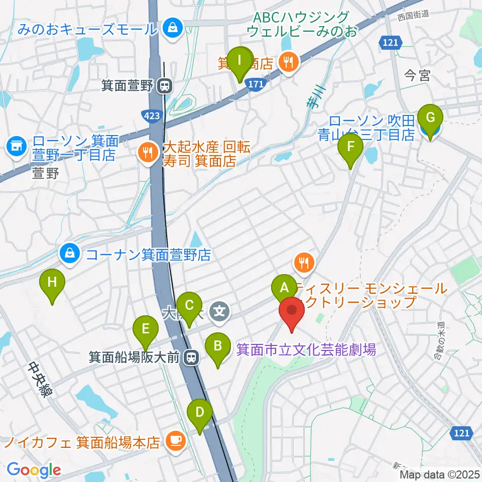 Bb箕面船場店周辺のコンビニエンスストア一覧地図