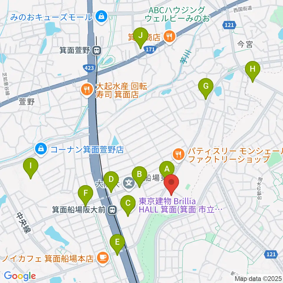 Bb箕面船場店周辺のコンビニエンスストア一覧地図