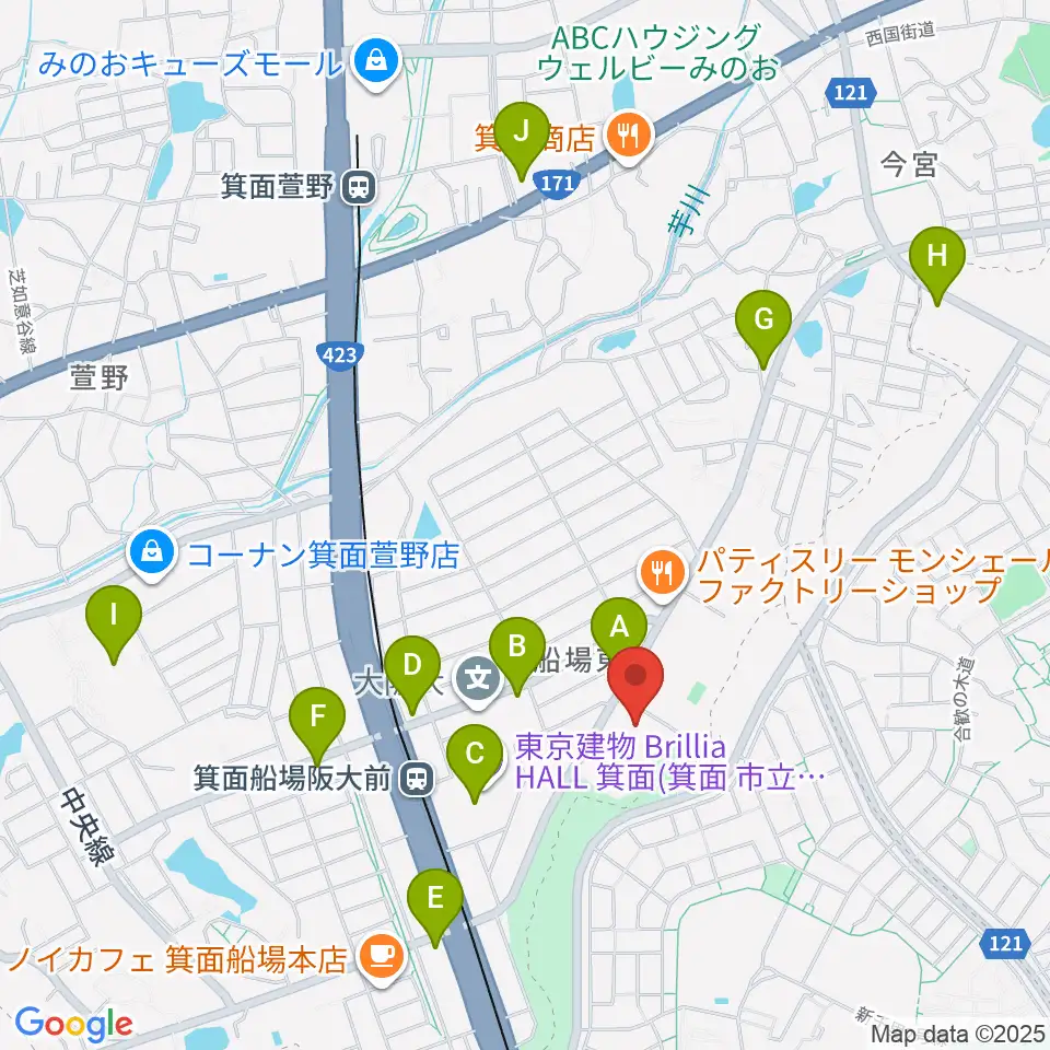 Bb箕面船場店周辺のコンビニエンスストア一覧地図