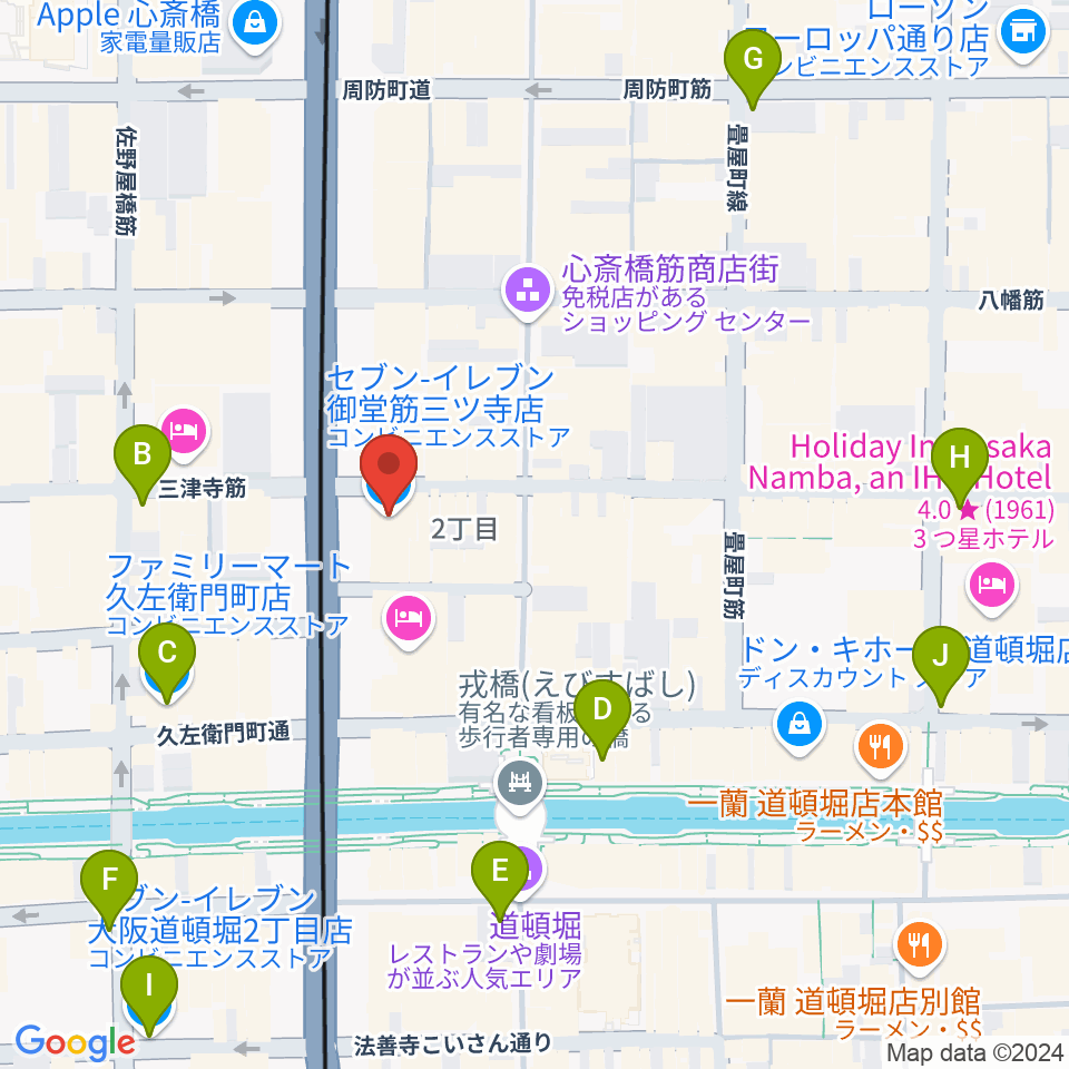 心斎橋ART CLUB周辺のコンビニエンスストア一覧地図