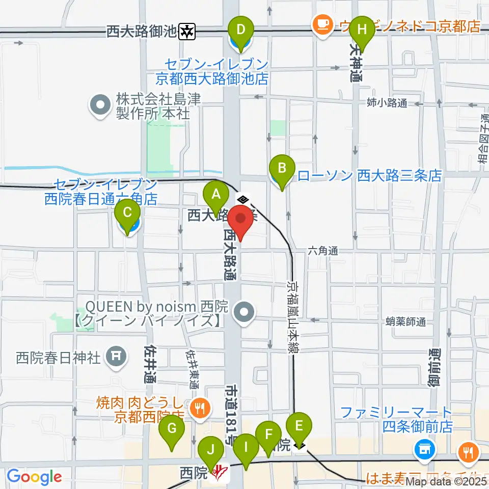 京都西院ウーララ周辺のコンビニエンスストア一覧地図