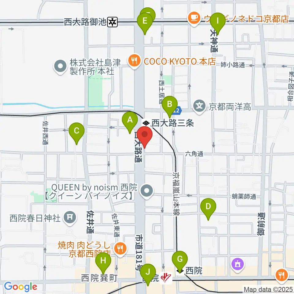 京都西院ウーララ周辺のコンビニエンスストア一覧地図