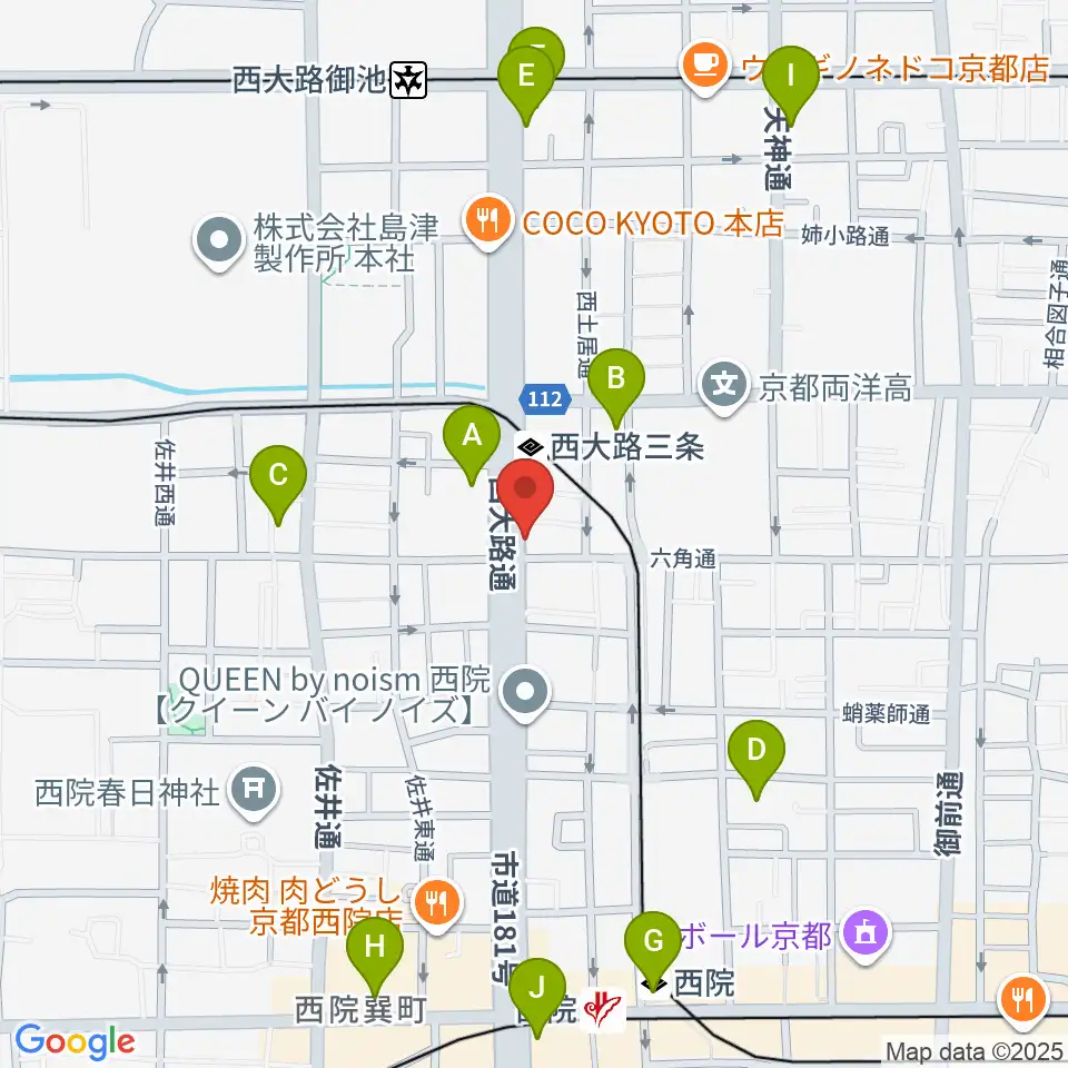 京都西院ウーララ周辺のコンビニエンスストア一覧地図