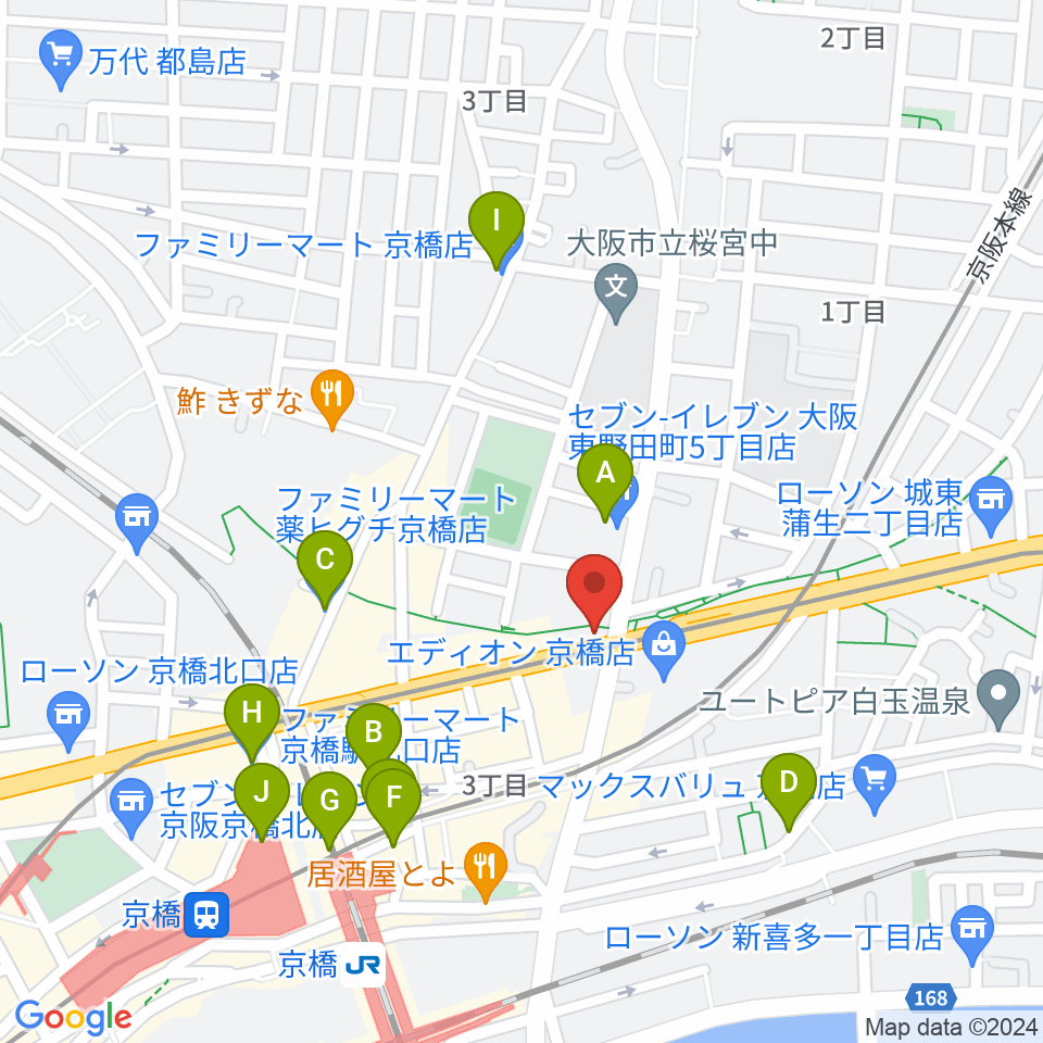 京橋セブンデイズ周辺のコンビニエンスストア一覧地図