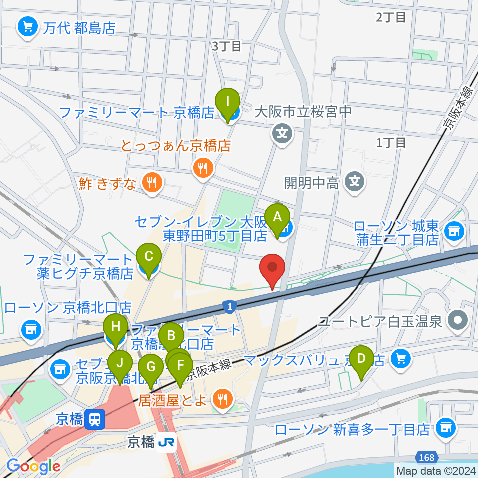 京橋セブンデイズ周辺のコンビニエンスストア一覧地図