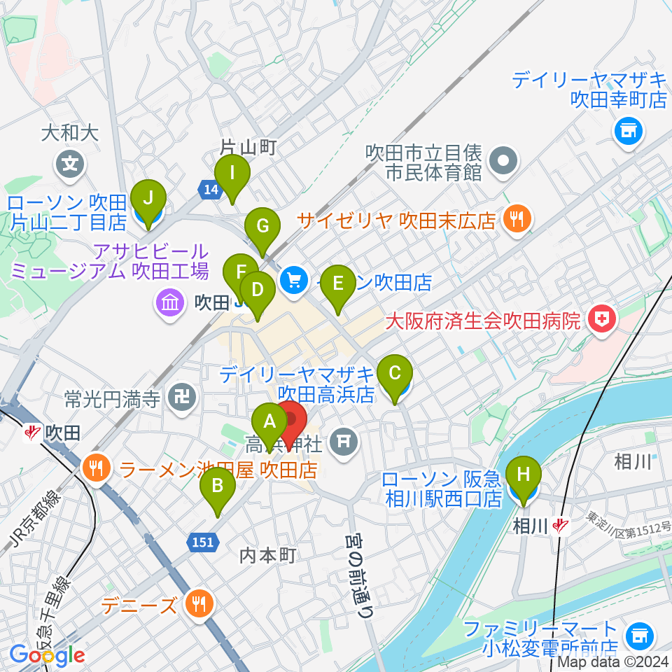 吹田TAKE FIVE周辺のコンビニエンスストア一覧地図