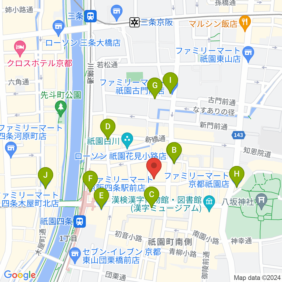 祇園pick up周辺のコンビニエンスストア一覧地図