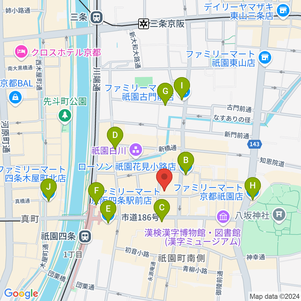 祇園pick up周辺のコンビニエンスストア一覧地図