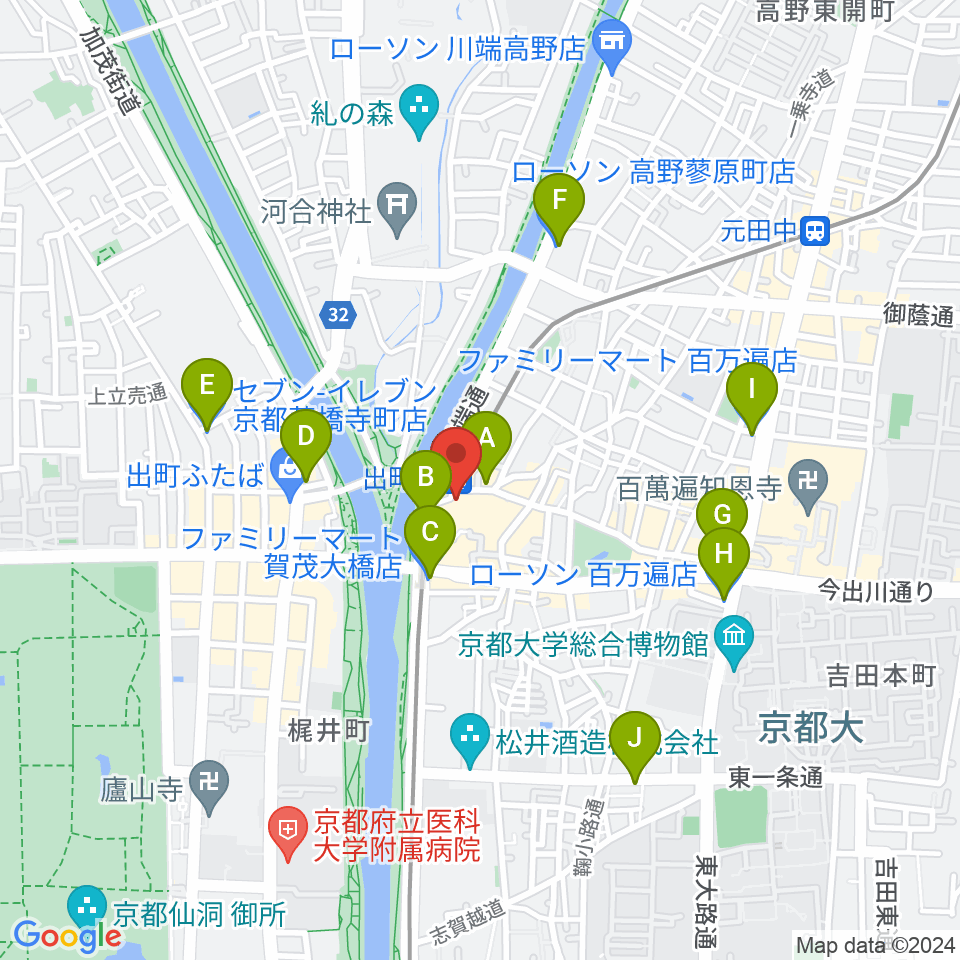 出町柳ラッシュライフ周辺のコンビニエンスストア一覧地図