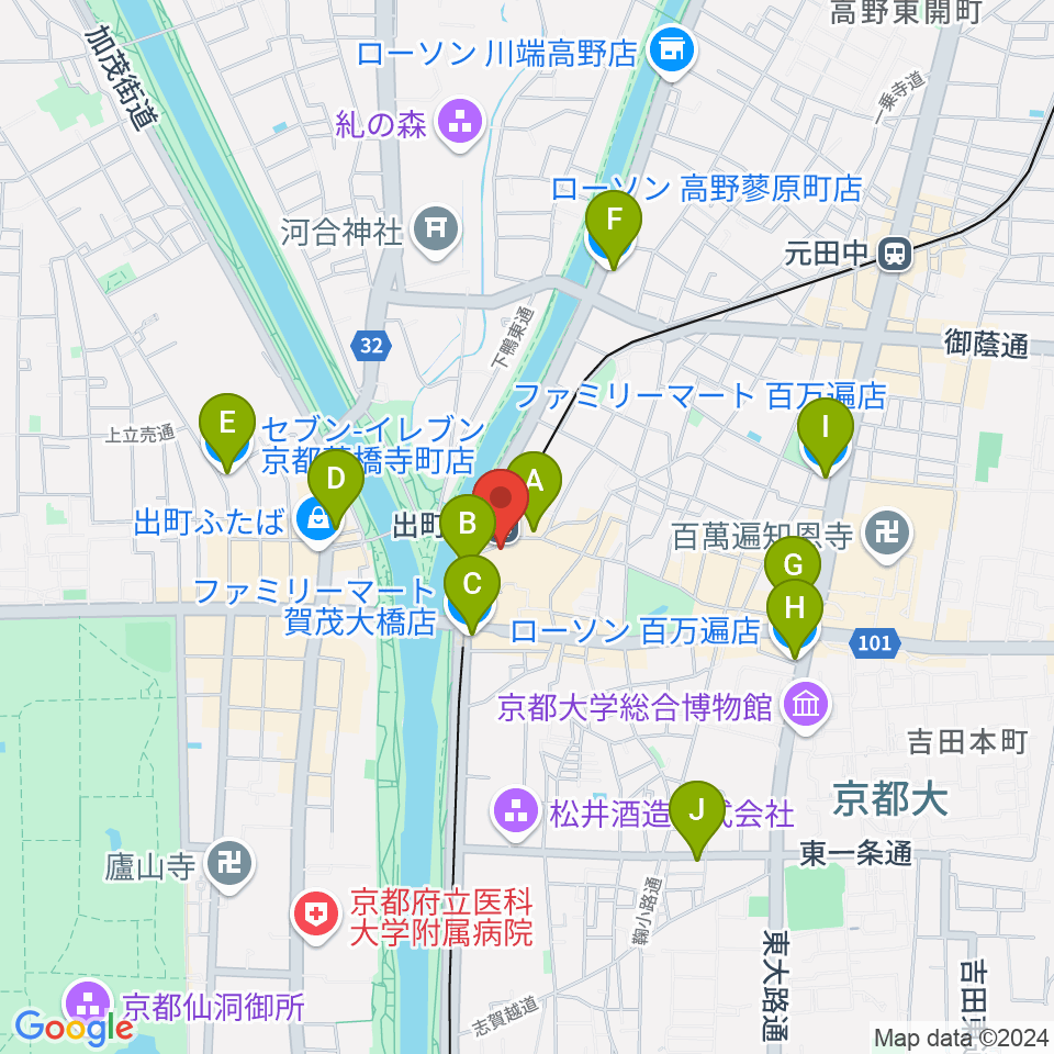 出町柳ラッシュライフ周辺のコンビニエンスストア一覧地図