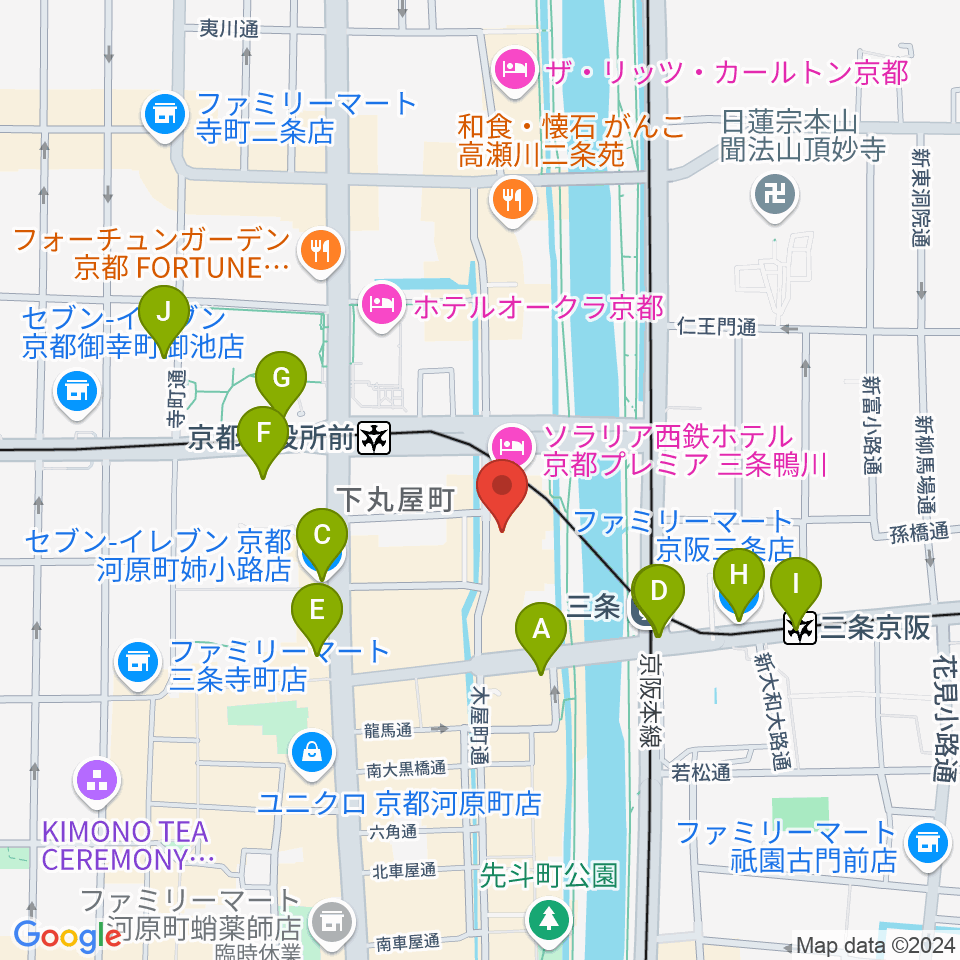 木屋町モダンタイムス周辺のコンビニエンスストア一覧地図