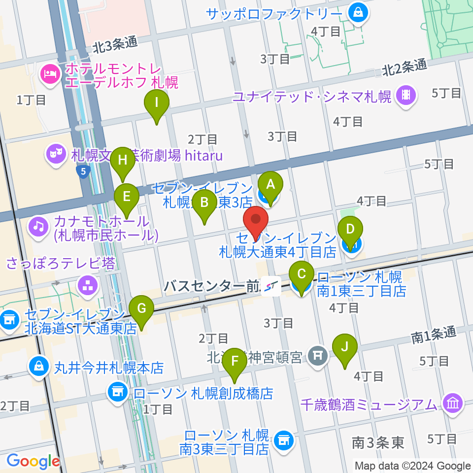 札幌SOUND CRUE周辺のコンビニエンスストア一覧地図