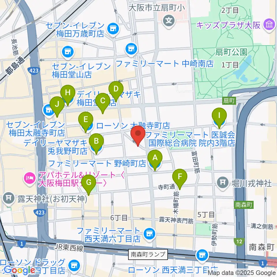 梅田ハードレイン周辺のコンビニエンスストア一覧地図