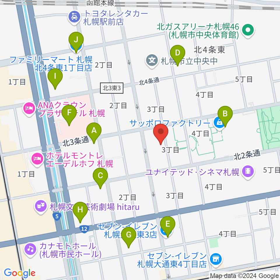 札幌cube garden周辺のコンビニエンスストア一覧地図