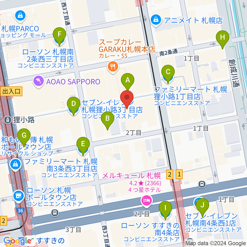 札幌mole周辺のコンビニエンスストア一覧地図