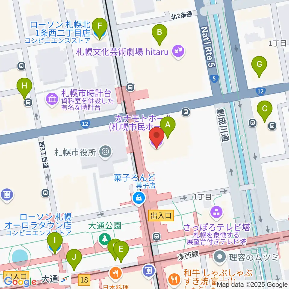 カナモトホール(札幌市民ホール)周辺のコンビニエンスストア一覧地図