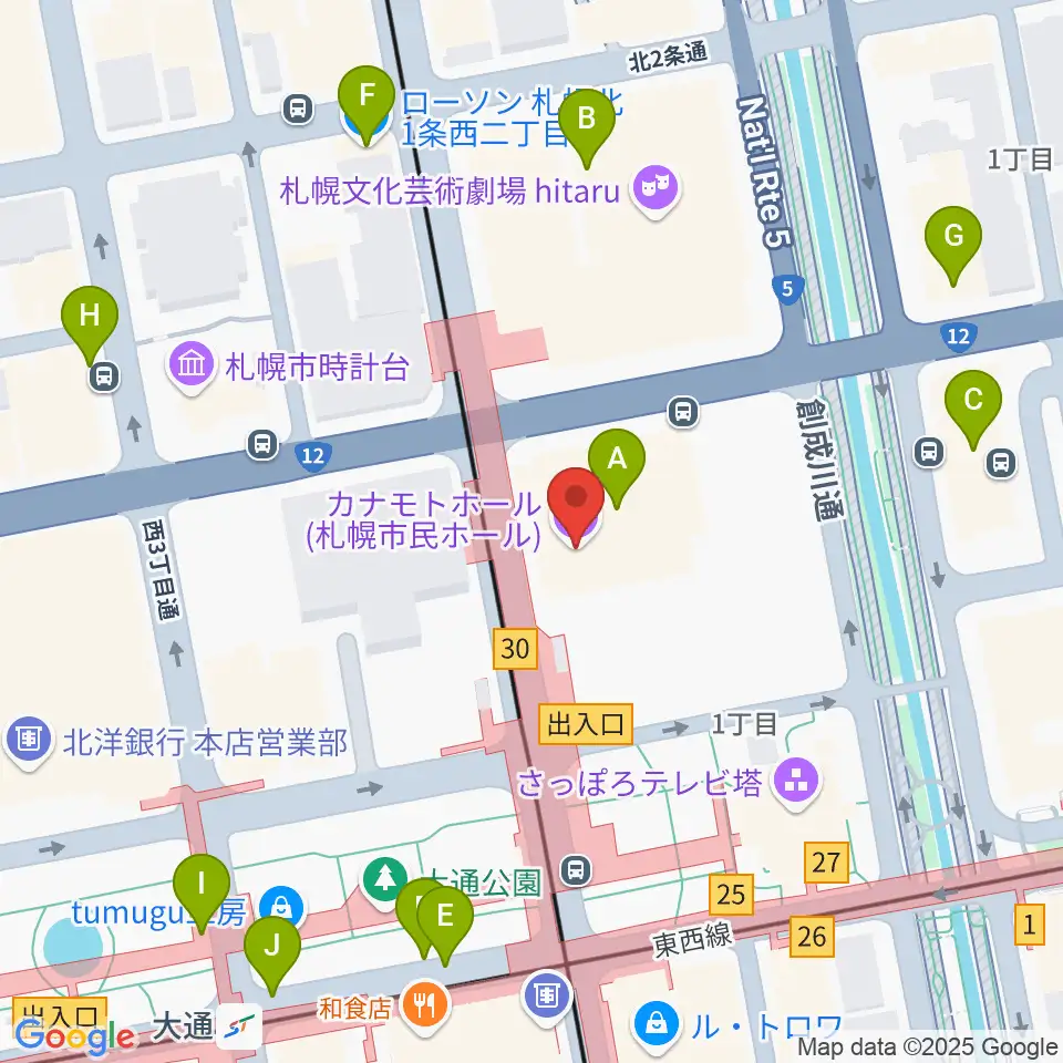カナモトホール(札幌市民ホール)周辺のコンビニエンスストア一覧地図