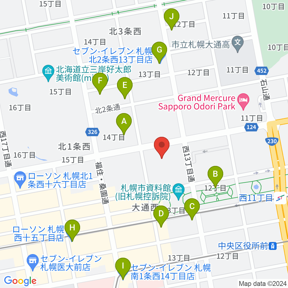 札幌市教育文化会館周辺のコンビニエンスストア一覧地図