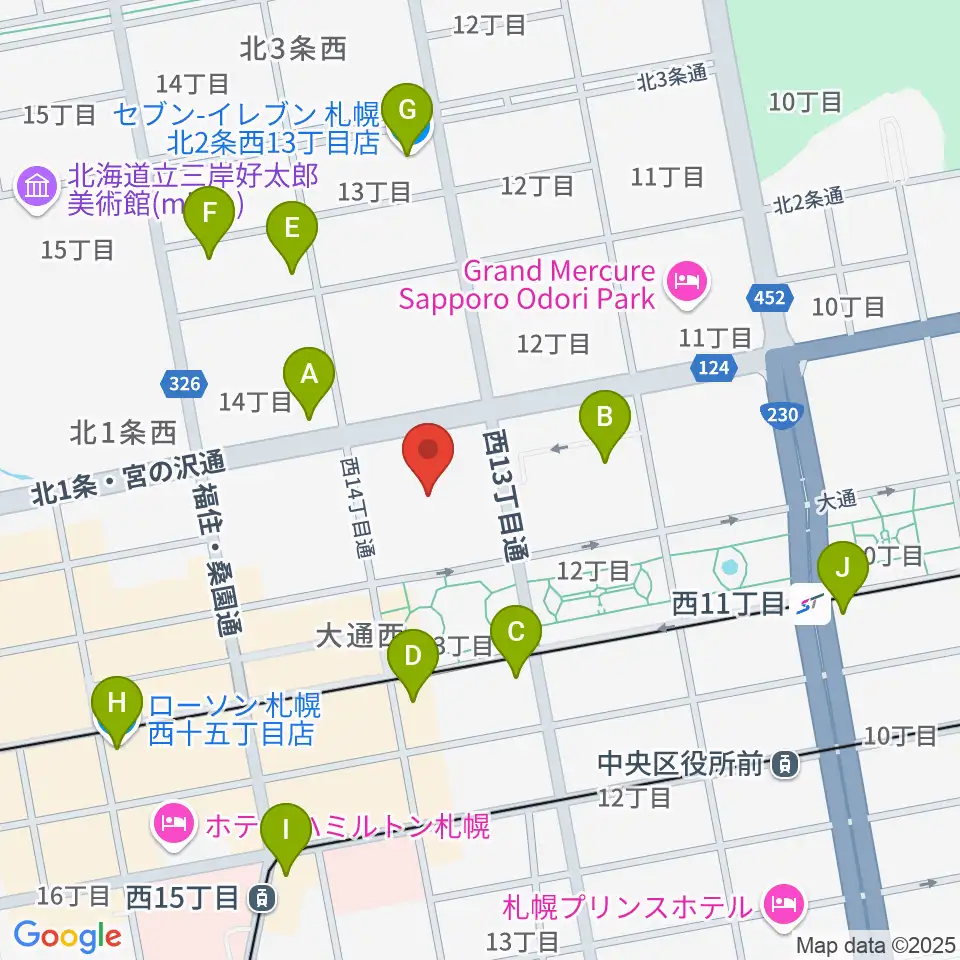 札幌市教育文化会館周辺のコンビニエンスストア一覧地図