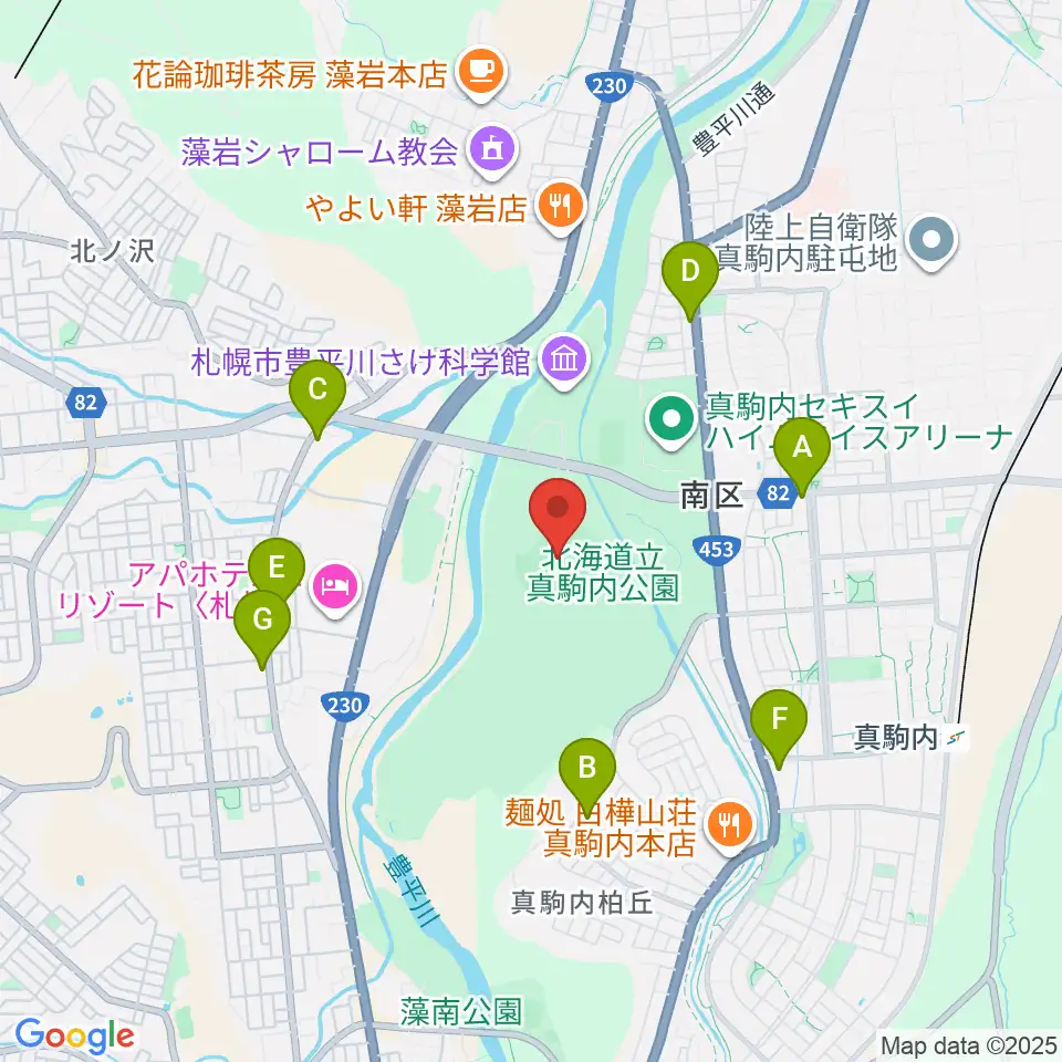 真駒内セキスイハイムスタジアム周辺のコンビニエンスストア一覧地図