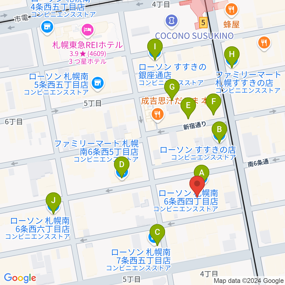 札幌ACID ROOM周辺のコンビニエンスストア一覧地図