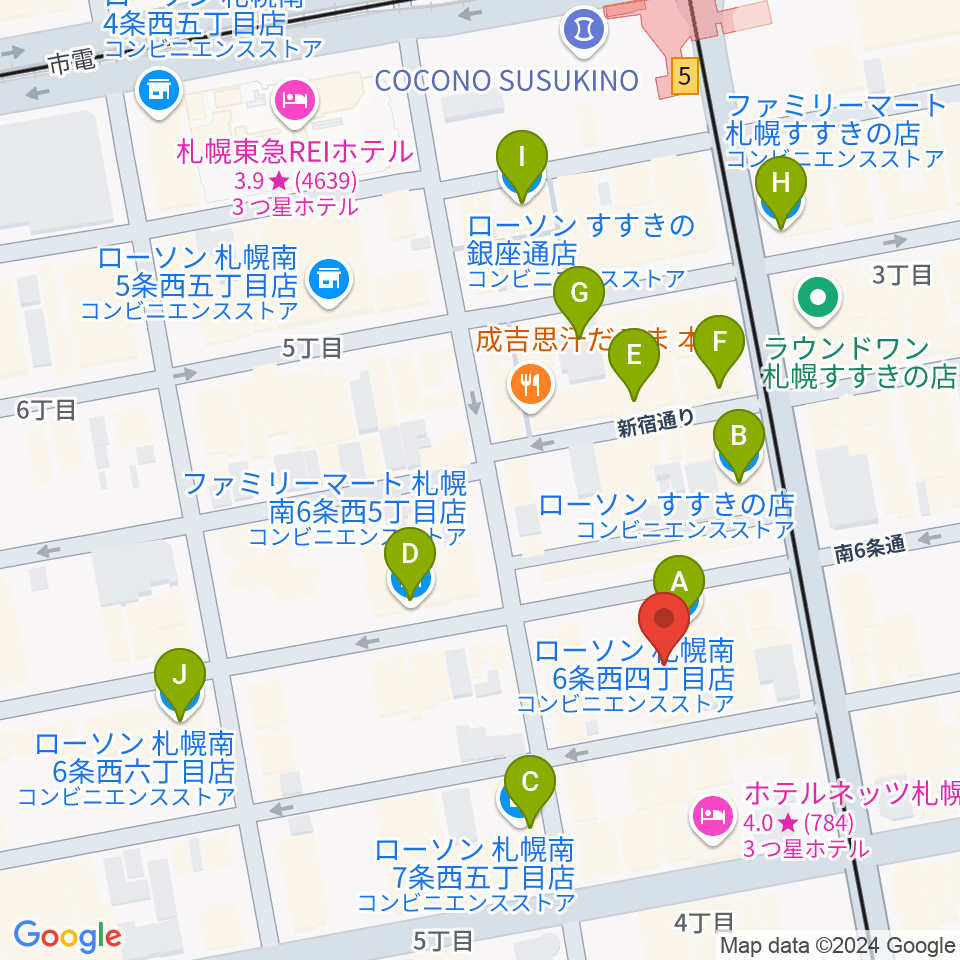 札幌ACID ROOM周辺のコンビニエンスストア一覧地図