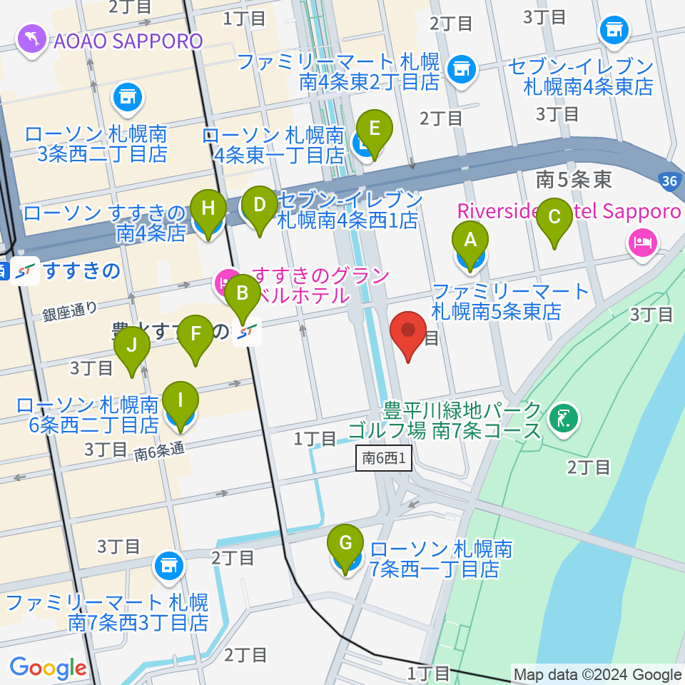 札幌PROVO周辺のコンビニエンスストア一覧地図