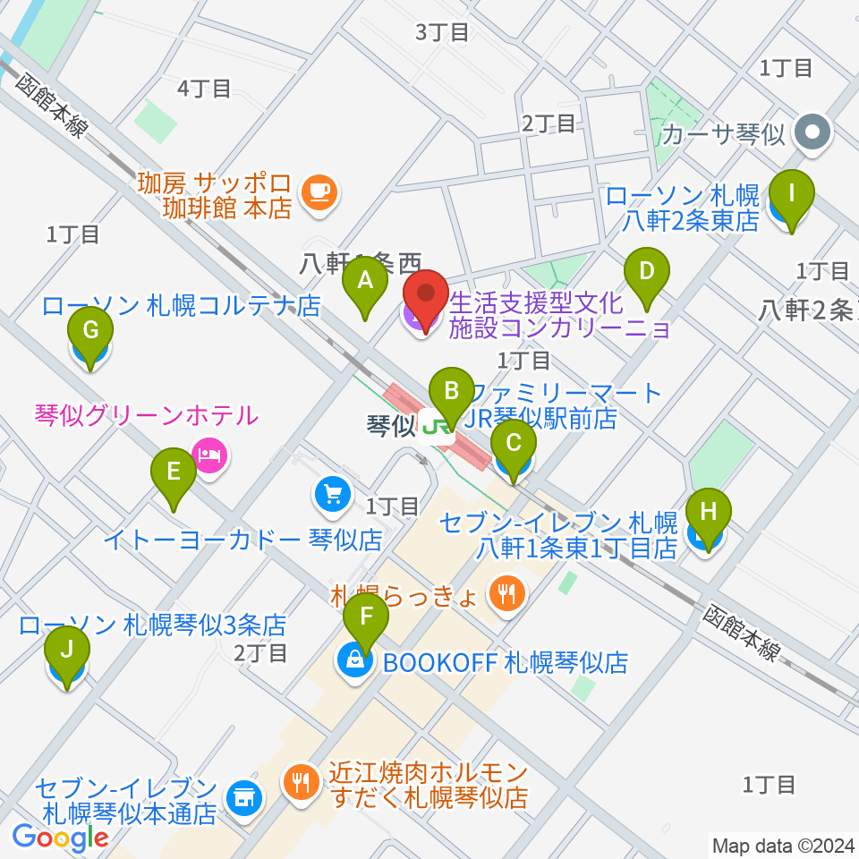 生活支援型文化施設コンカリーニョ周辺のコンビニエンスストア一覧地図