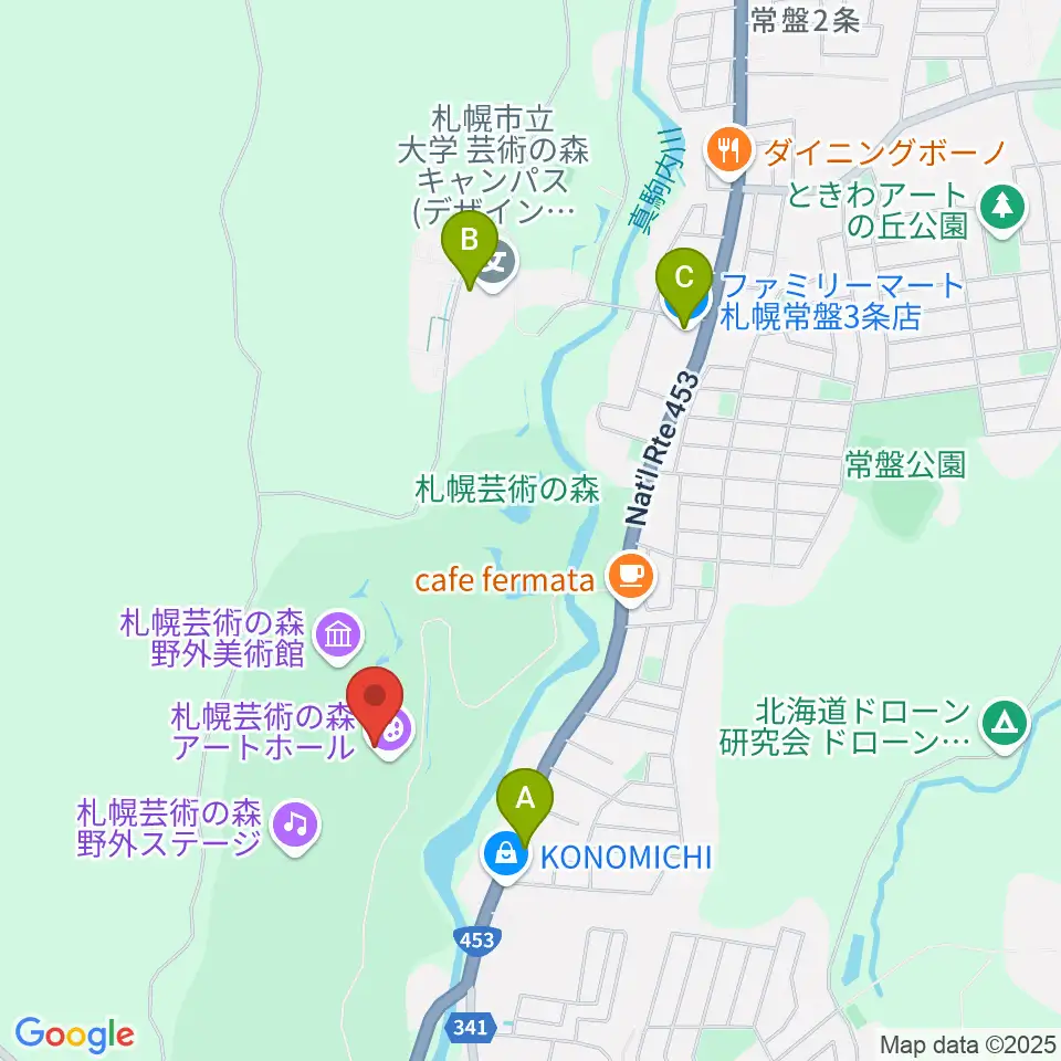 札幌芸術の森アートホール周辺のコンビニエンスストア一覧地図
