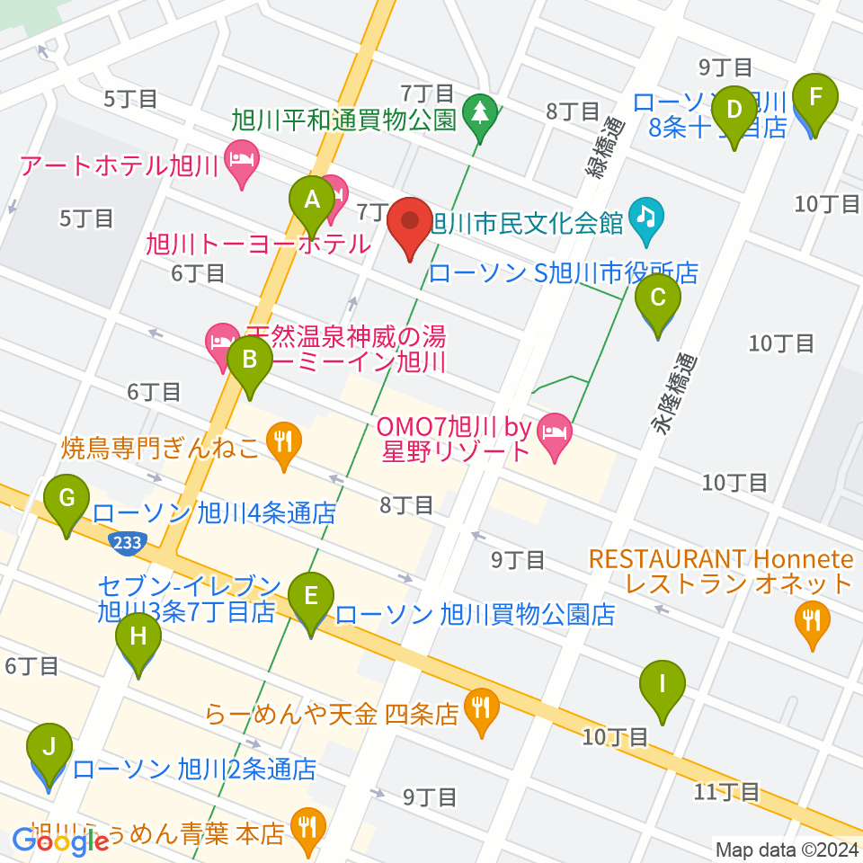 旭川カジノドライブ周辺のコンビニエンスストア一覧地図